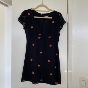 Reformation deep v-neck rose print mini dress